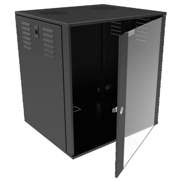 RACK 19POL X 12U X 450MM FECHADO PAREDE PRET - PORTA VIDRO